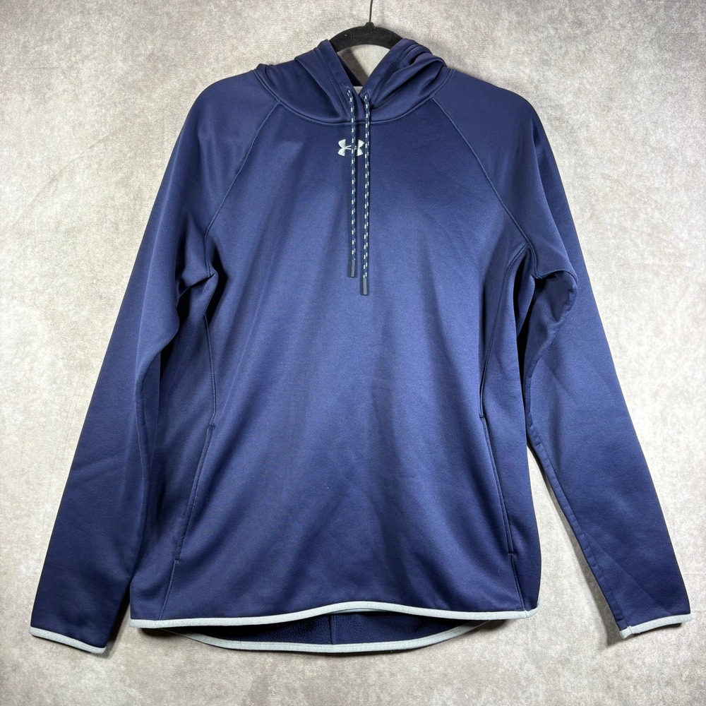 Under Armour Hoodie Men Large Blue ColdGear Pullover Loose Fit Fleece Lined Navy
